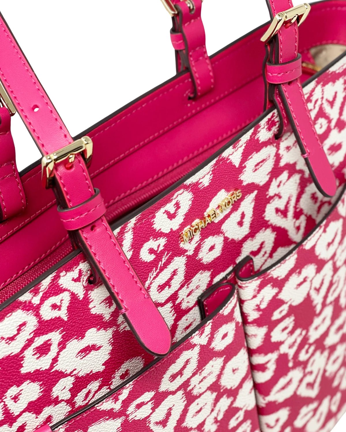 Coated Pink (Electric Double Printed Medium Canvas Pocket Kors Jet Tote Michael Multi) Set Travel Women's