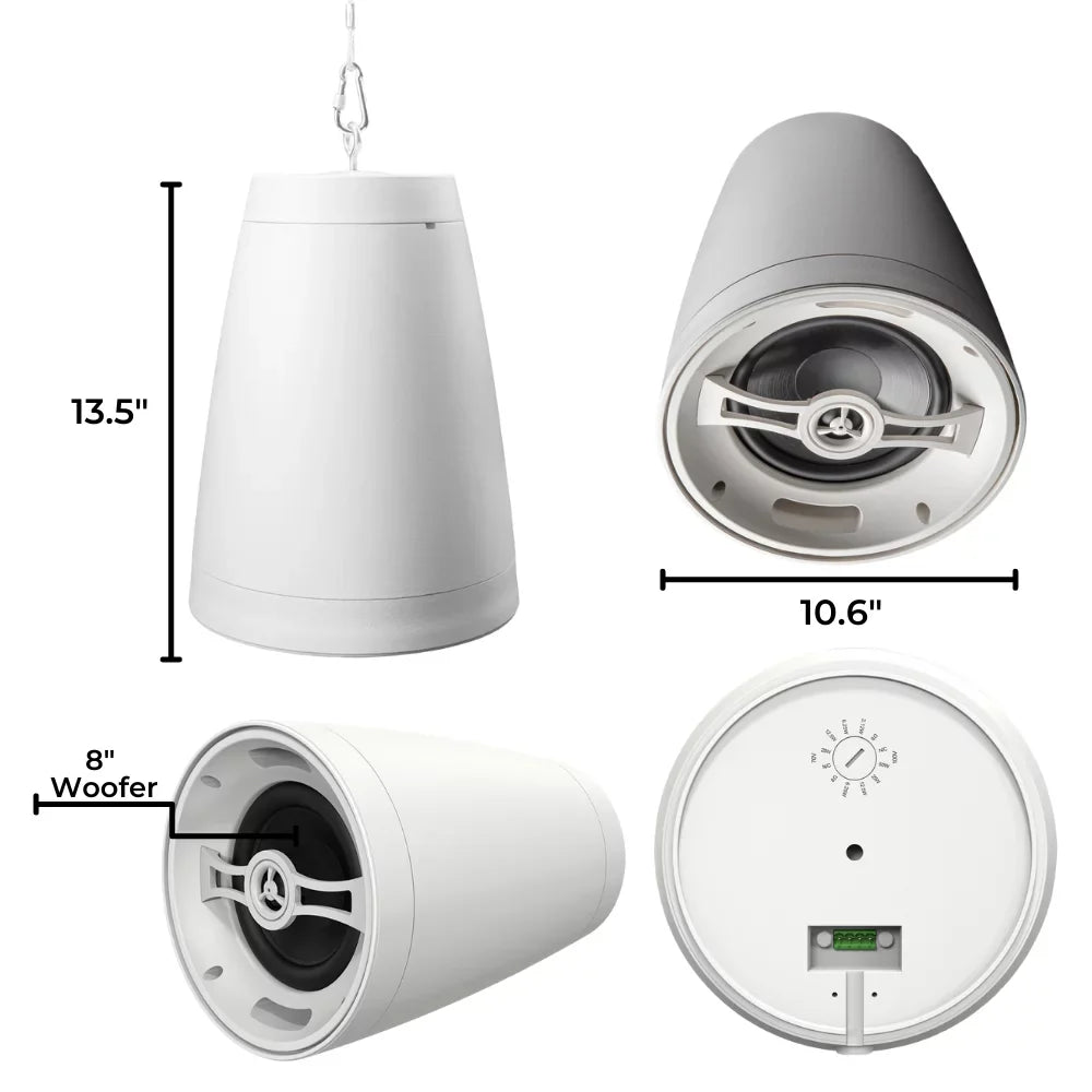 2 White 8Ohm/70V, Way 8" Arc Speaker, Pendant Coaxial 8 design OSD Nero