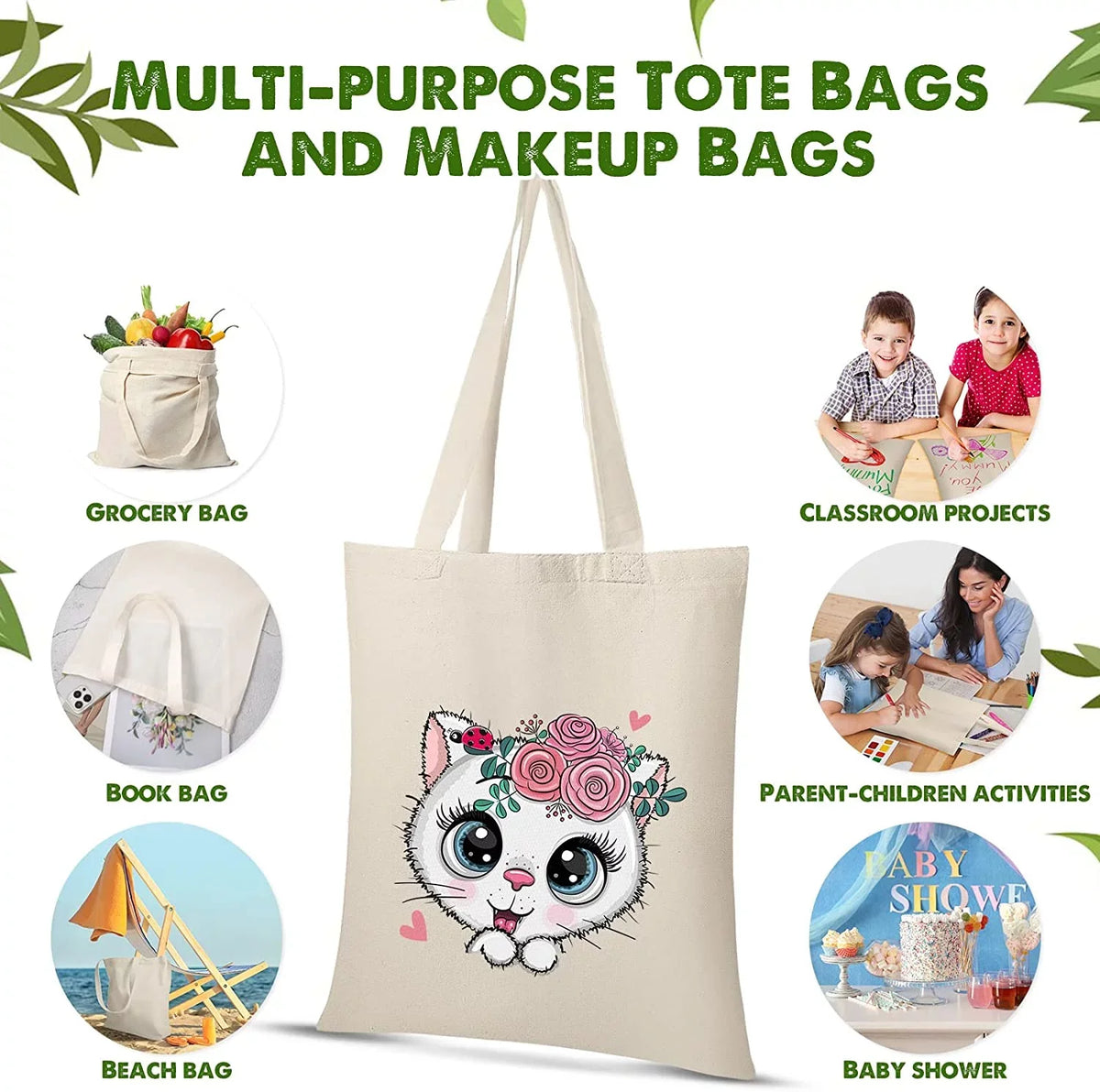 Blank Pack Canvas with 15 Gift 13 x Reusable Bag Bag 36 Bulk Inch Christmas Cloth Handles DIY Bag Cotton Lightweight for Grocery Tote for Shopping Crafts Activity Women Advertising