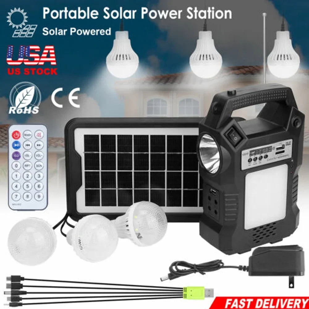 Solar Station, Rechargeable Powered Charge, Bulbs Flashlight for Bank Generator, Solar 3 Way Hiking Camping LED with Portable MDHAND To Power Dual Panel Solar Emergency