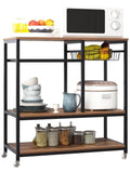 3 Cart Dark for Rack Wheels Carts Brown Tier Kitchen Bakers Station, Serving on Storage oddfain Utility Coffee Cart Bar exterior Microwave with Rolling Kitchen