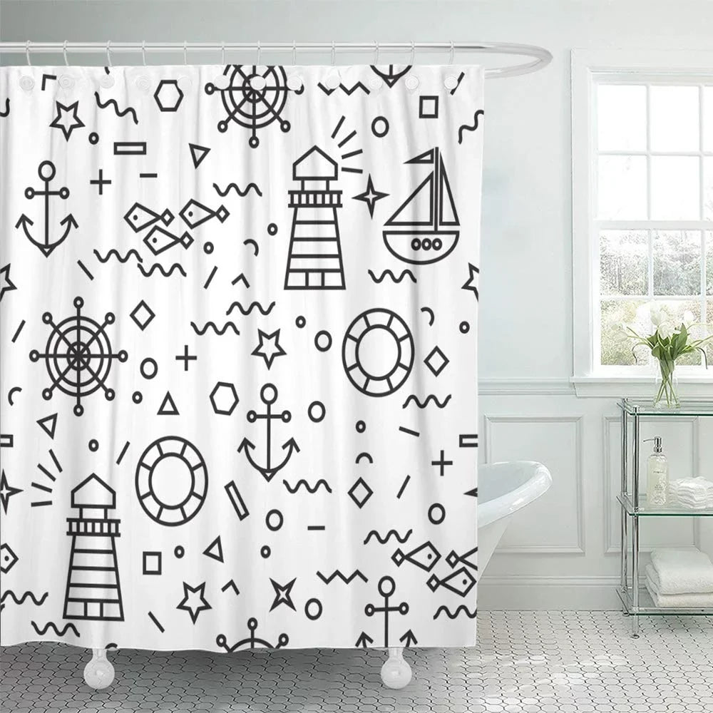 Shower Marine Wheel and in Steering with Thin Curtain Sailboat Anchor inch 66x72 Lifebuoy design Line KSADK