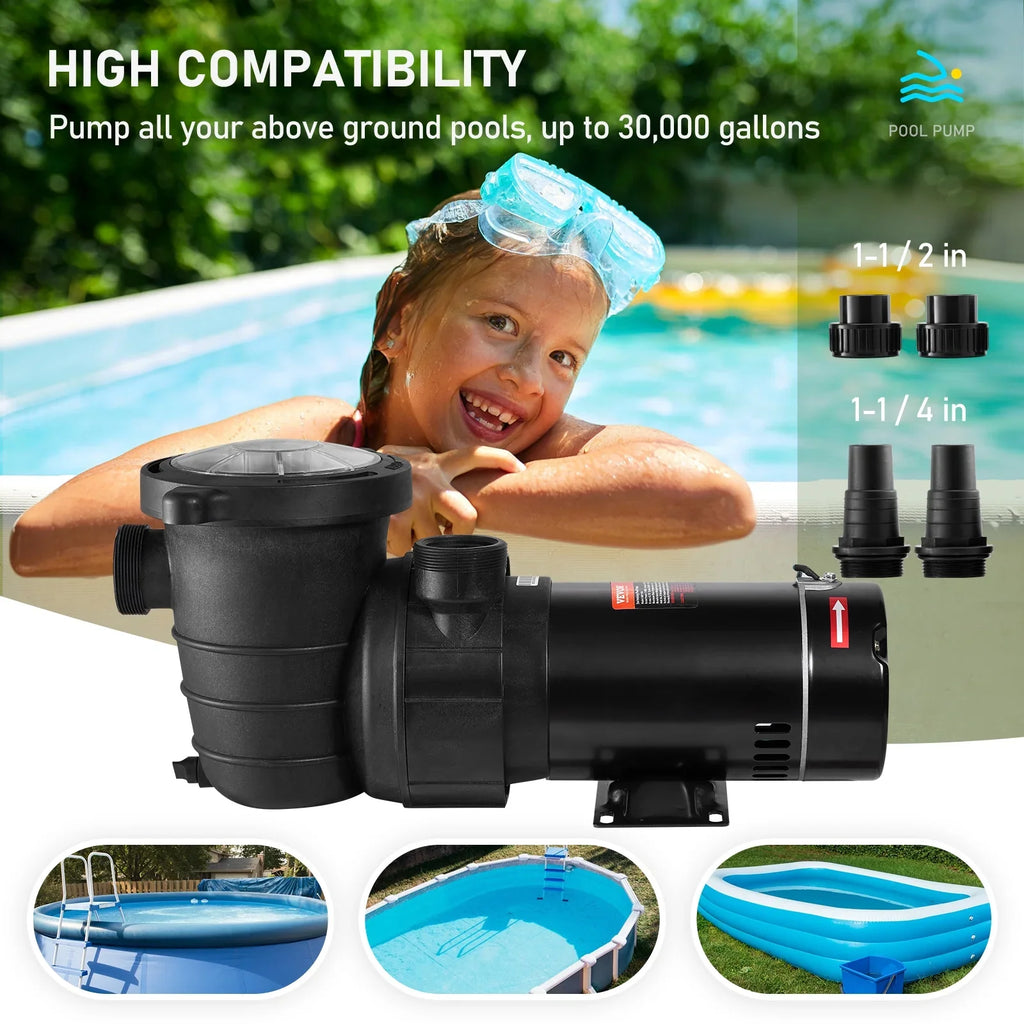 Single Pool 5280GPH Happybuy 1100W Speed Above Ground Strainer Max. Pump, Basket, Flow, Certification of for Swimming 1.5HP Pool 115V, w/ Pumps ETL