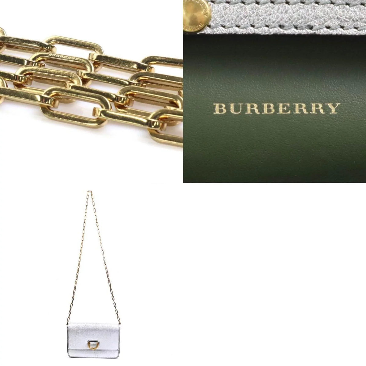 bag silver BURBERRY leather shoulder Burberry ladies diagonal (Good) Pre-Owned