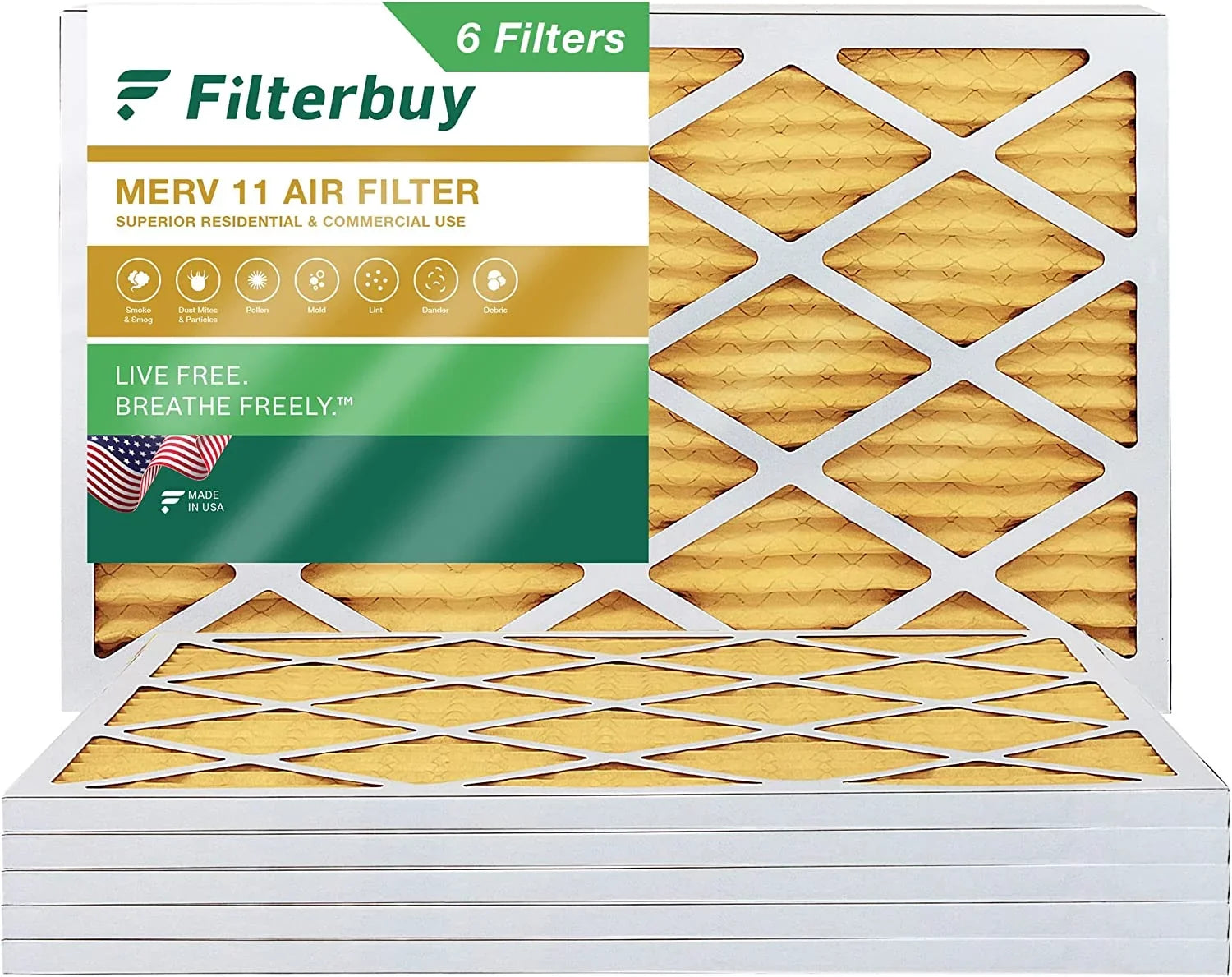 Furnace Filterbuy Pleated HVAC MERV 11 10x24x1 (6-Pack) Air Filters AC