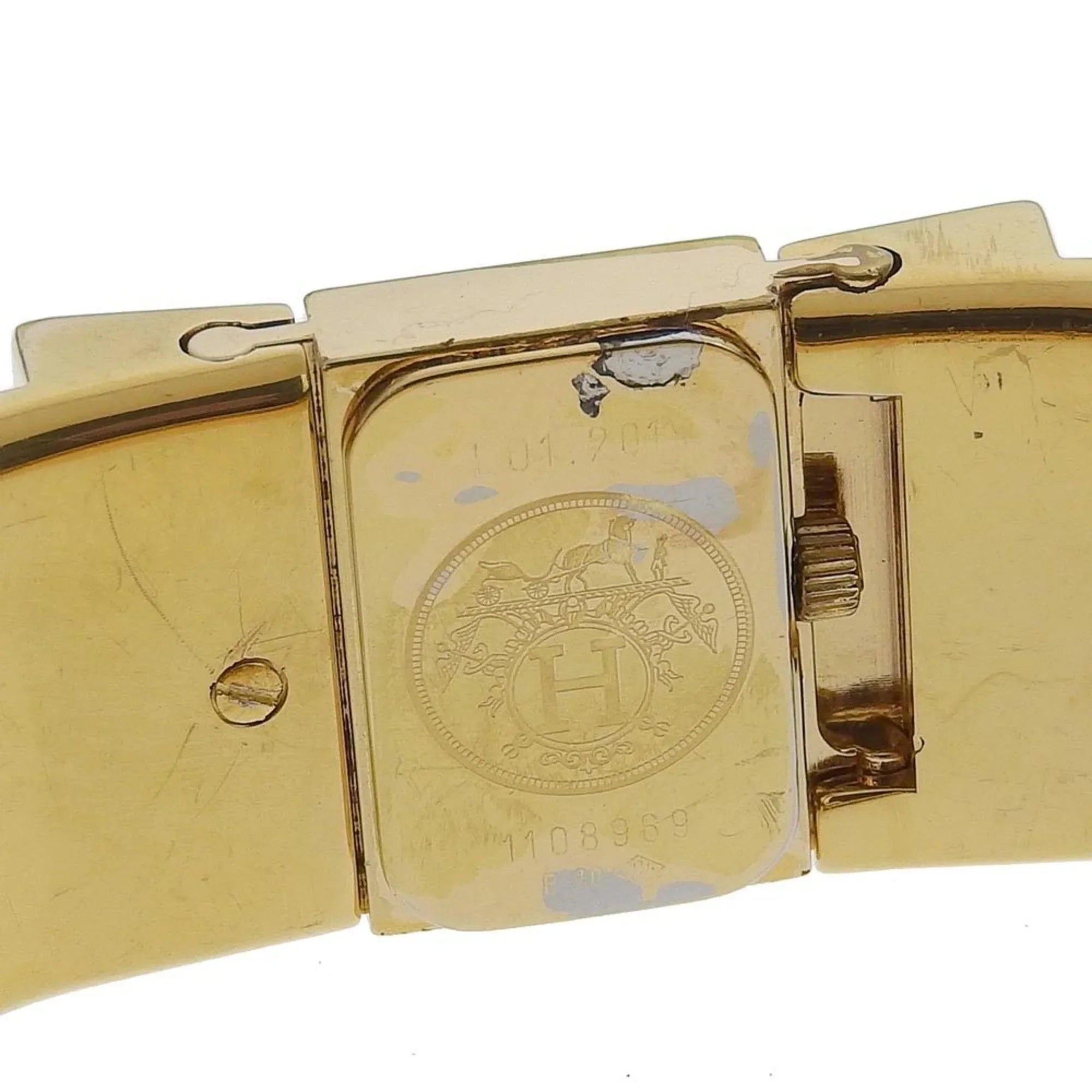 Watch Analog (Fair) Dial Swiss Location Plated Quartz Display Gold Green Ladies LO1.201 Cloisonné Made Pre-Owned HERMES