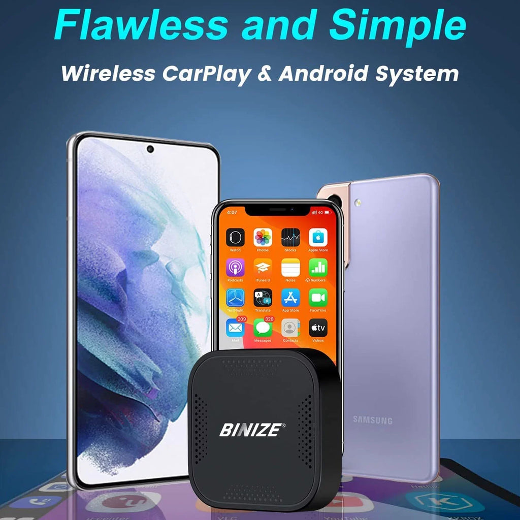 for CarPlay&Android Only Wireless Android OEM/Factory Fit Auto Box BINIZE 4G Netflix,etc Cellular,4+64G,8Core, YouTube System,Built-in CarPlay,Wireless Cars with Wired ai Navigation,Support