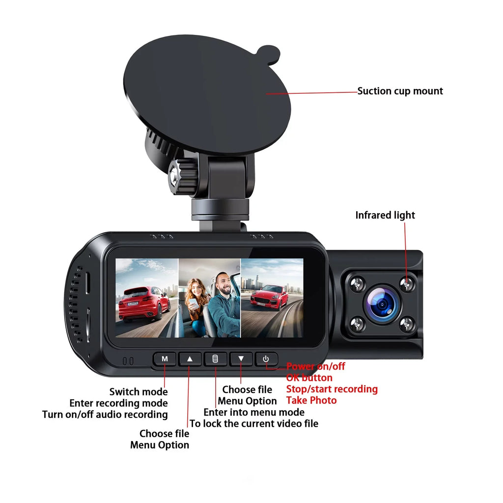 Recording, and Camera Channel Front 3 Inside Car G-sensor, Loop Cam Motion 4K GPS, Parking Monitor, Rear Vision, TOGUARD Night Rear IR Camera Front Detection with Dash Dash