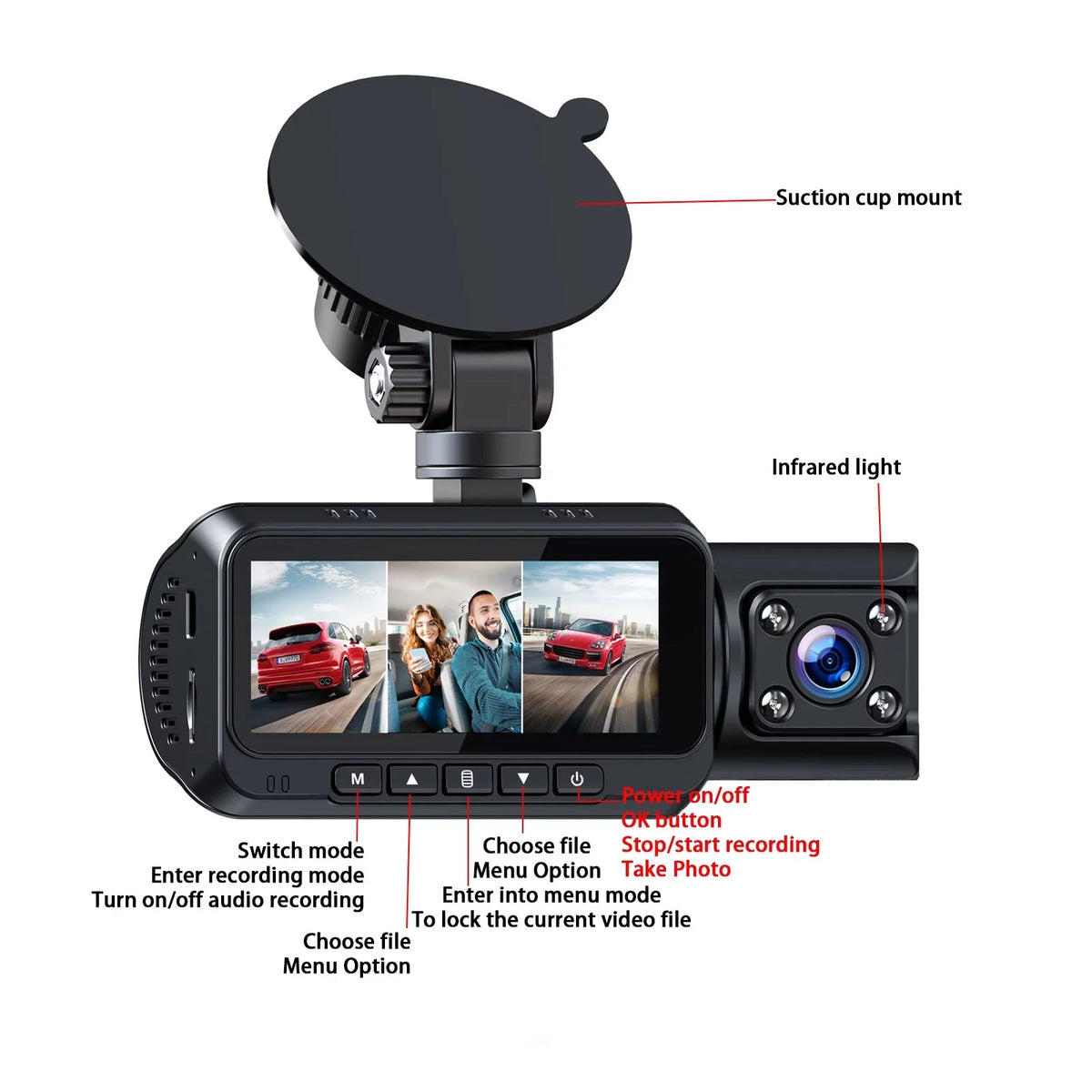 Recording, and Camera Channel Front 3 Inside Car G-sensor, Loop Cam Motion 4K GPS, Parking Monitor, Rear Vision, TOGUARD Night Rear IR Camera Front Detection with Dash Dash