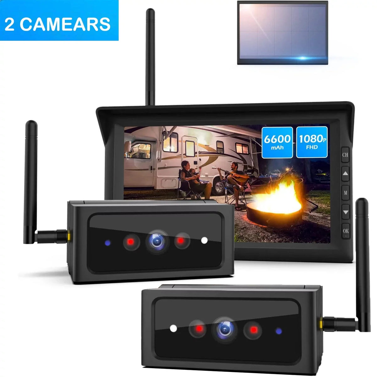 RV Monitor 7" Solar Backup Camera for with Auto-Vox 2 Trucks, for View Rear Cameras, Camera Trailer Systems Reverse Wireless
