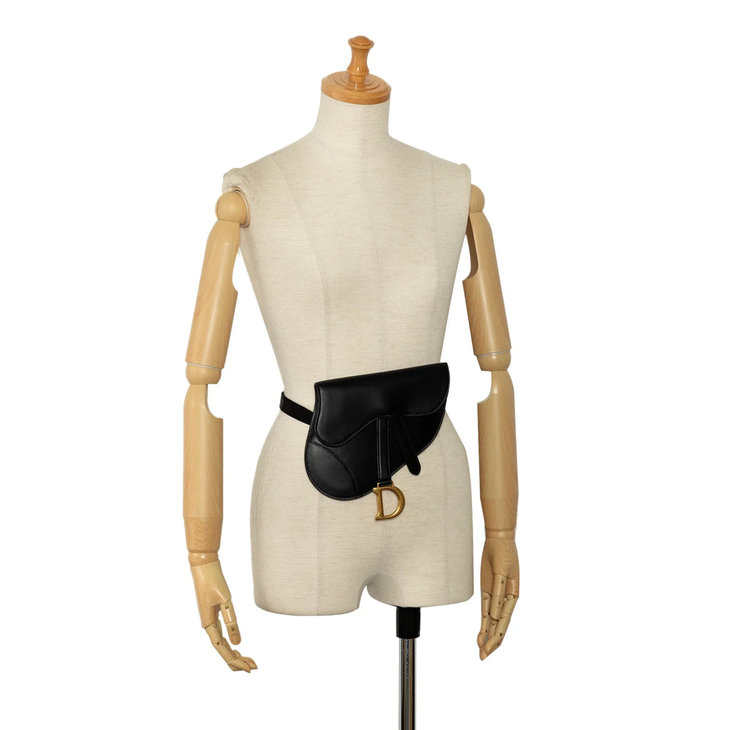 Pre-Owned Bag Unisex Calf Saddle Dior Leather Authenticated Belt Black (Good)
