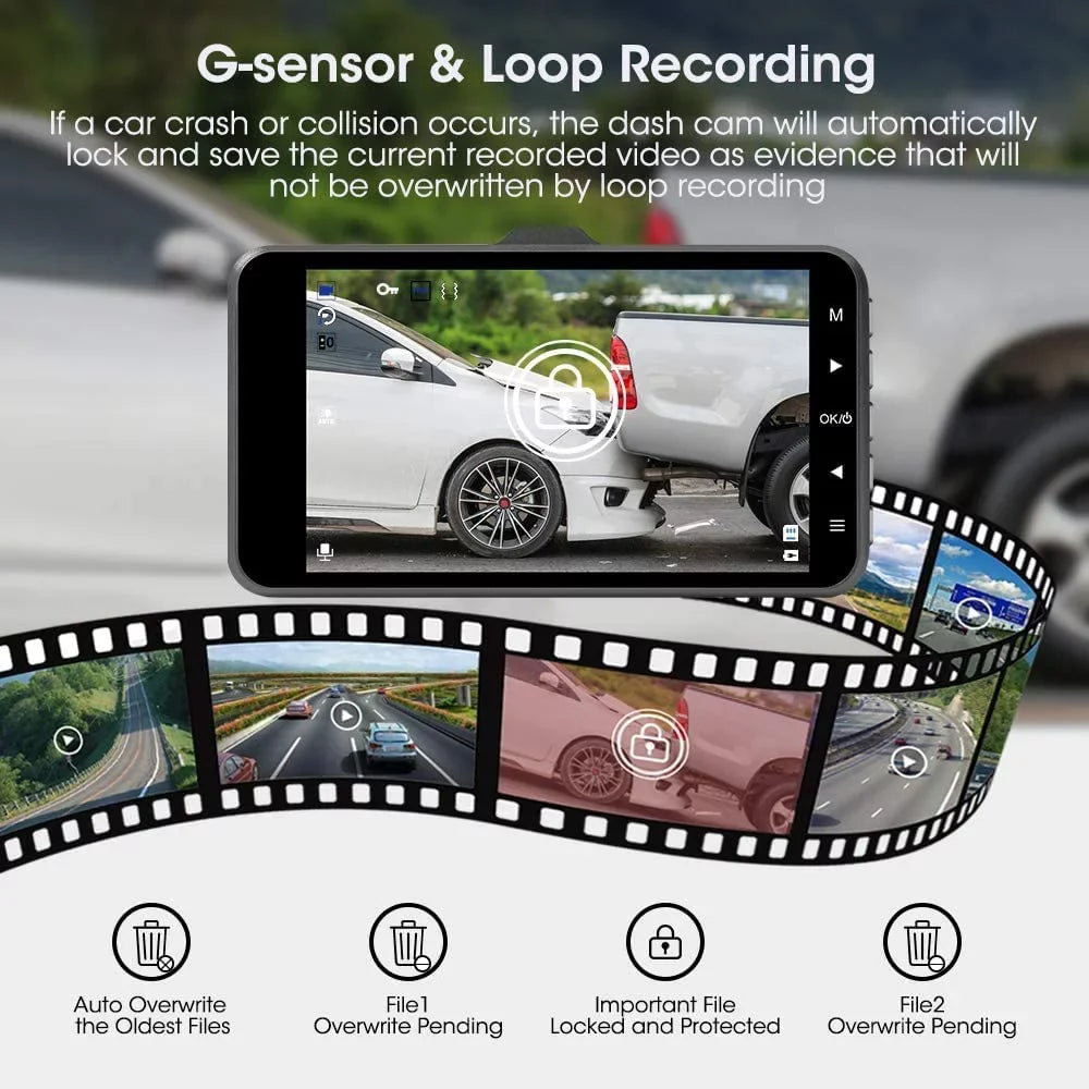 Wide Recording, Screen Angle and - - 32GB Assistance, Parking 1080P WDR Parking FHD - Front Detection, inch 170° 4 - Motion Card With ABASK Rear Monitor, G-Sensor, Loop Reverse Q40S Dashcam