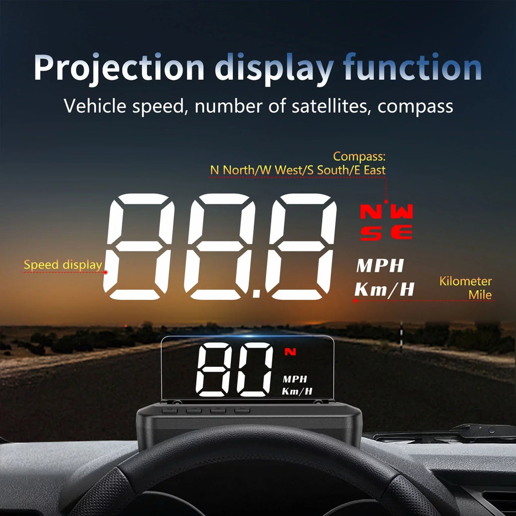 Display Speedometer, Alarm Driving Head-Up System Screen Dual Display, and - Alarm, Car Fatigue with (HUD) GPS Digital Dual Overspeed