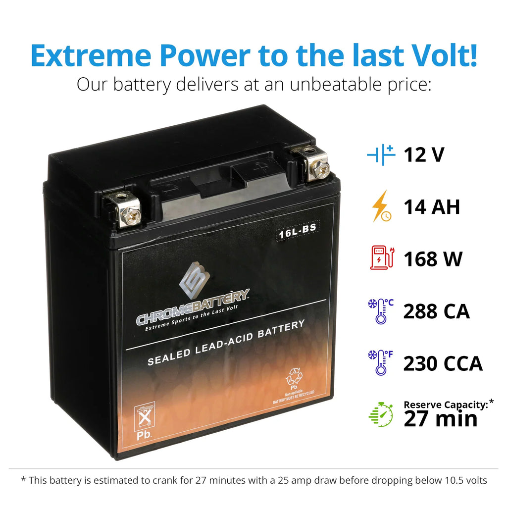 Jet CCA) Ah, Jf650 Kawasaki Chrome YTX16L-BS 1991 Ski X2 12 Battery Battery for (16L-BS 650cc Volt,14 230