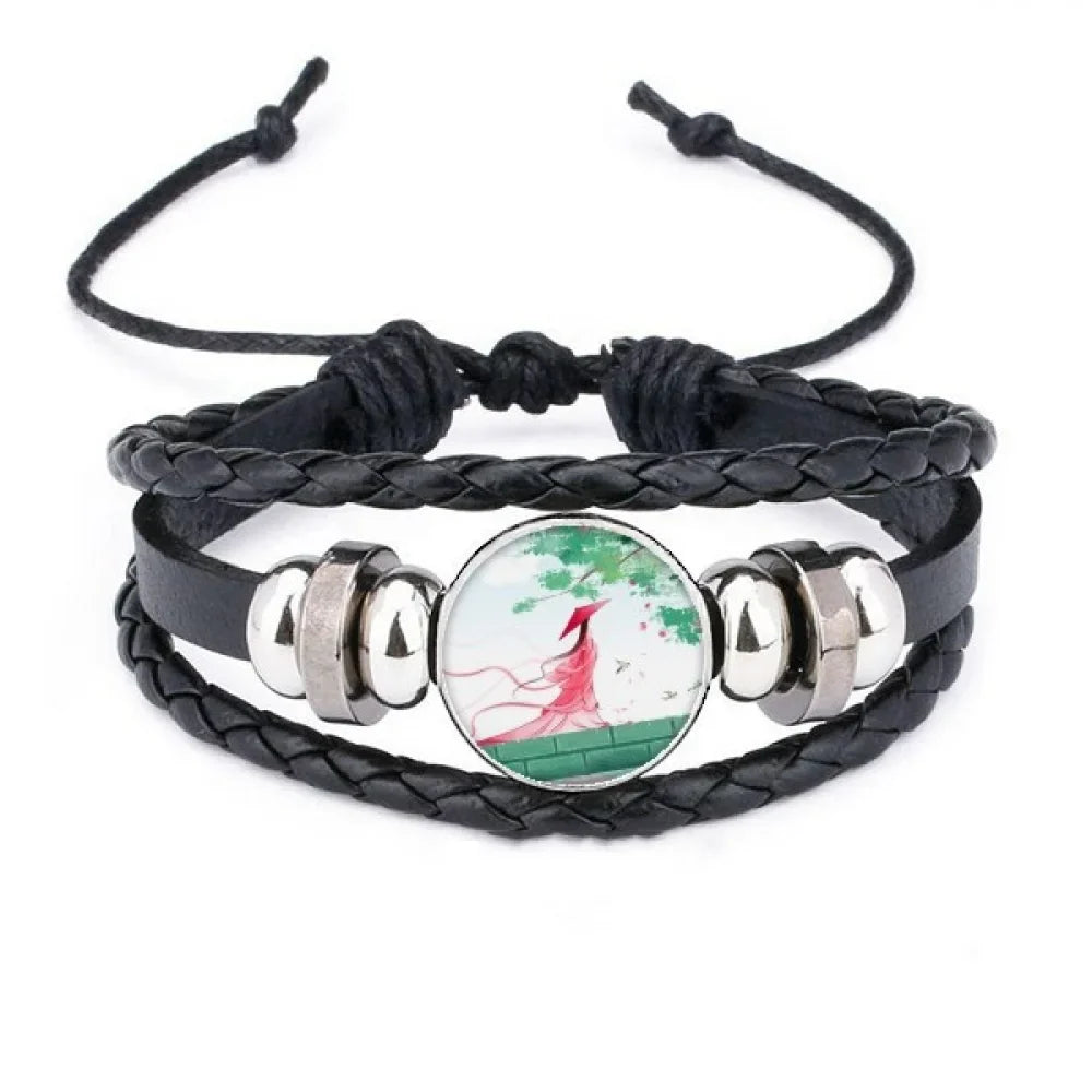 design Chinese Aquamarine Braided Woven Bracelet Wristband Verlion Leather Rope Watercolor
