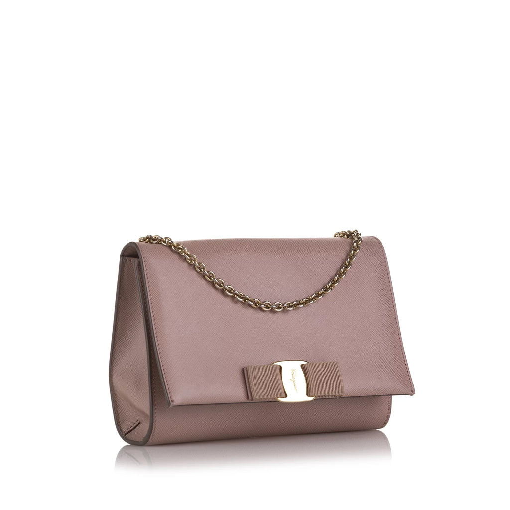 Crossbody Vara Calf Leather Pre-Owned Small Ginny Unisex Pink Authenticated Ferragamo Crossbody (Good) Bag