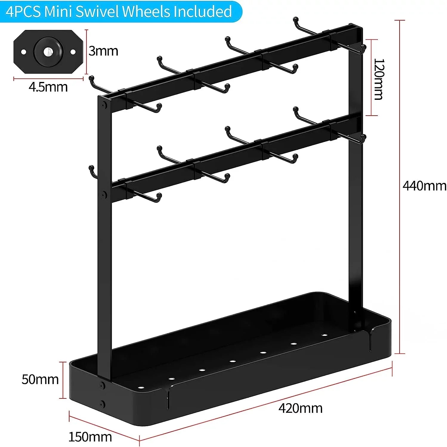 Cup Hooks,2 Holder Holder Storage Countertop, Movable Tier Mug Rack Mug with Coffee 16 Coffee BOIVSHI Tree Cup Black Holder Base Hooks with for