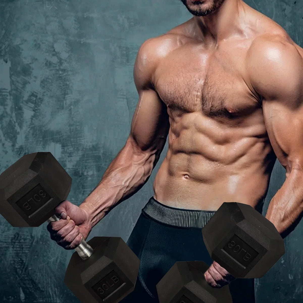 Rubber 1 Set Metal Barbell of Heavy Hex with Pair Dumbbell Handles Dumbbell 1 of ATIXEL