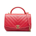 Chevron Leather Red Flap Satchel CC Pre-Owned Authenticated Unisex Lambskin (Good)