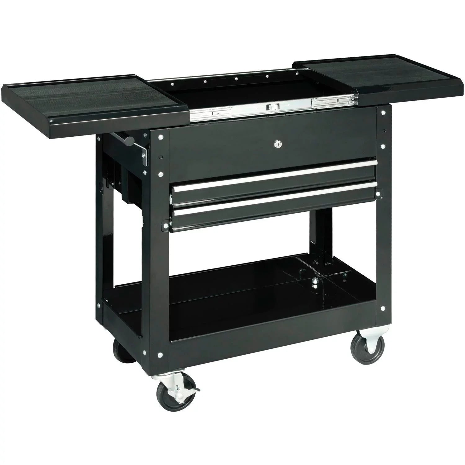 W/ Cart Global Tool Top, 27" Sliding Industrial 2-Drawer Black