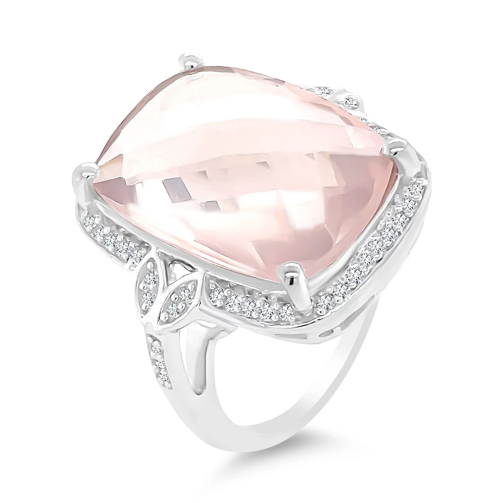 Cushion Quartz Rose Silver Briolette Ring Sterling