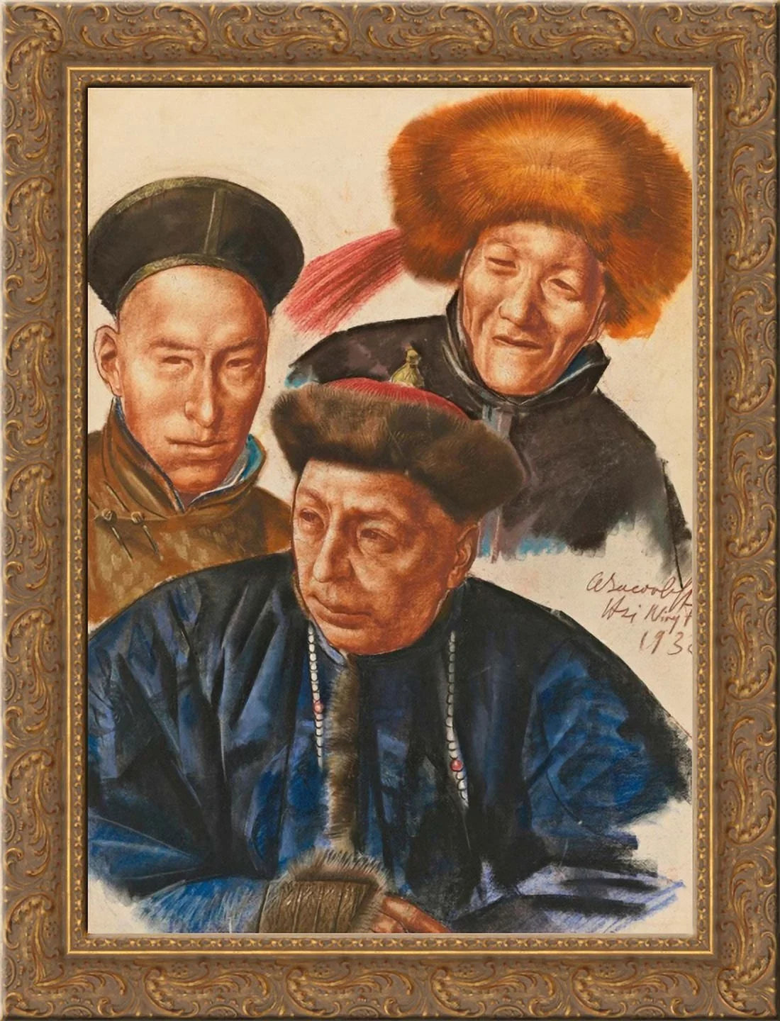 Chiefs Wood Framed Mongolian Alexandre Canvas by Gold Ornate Jacovleff Art 24x18