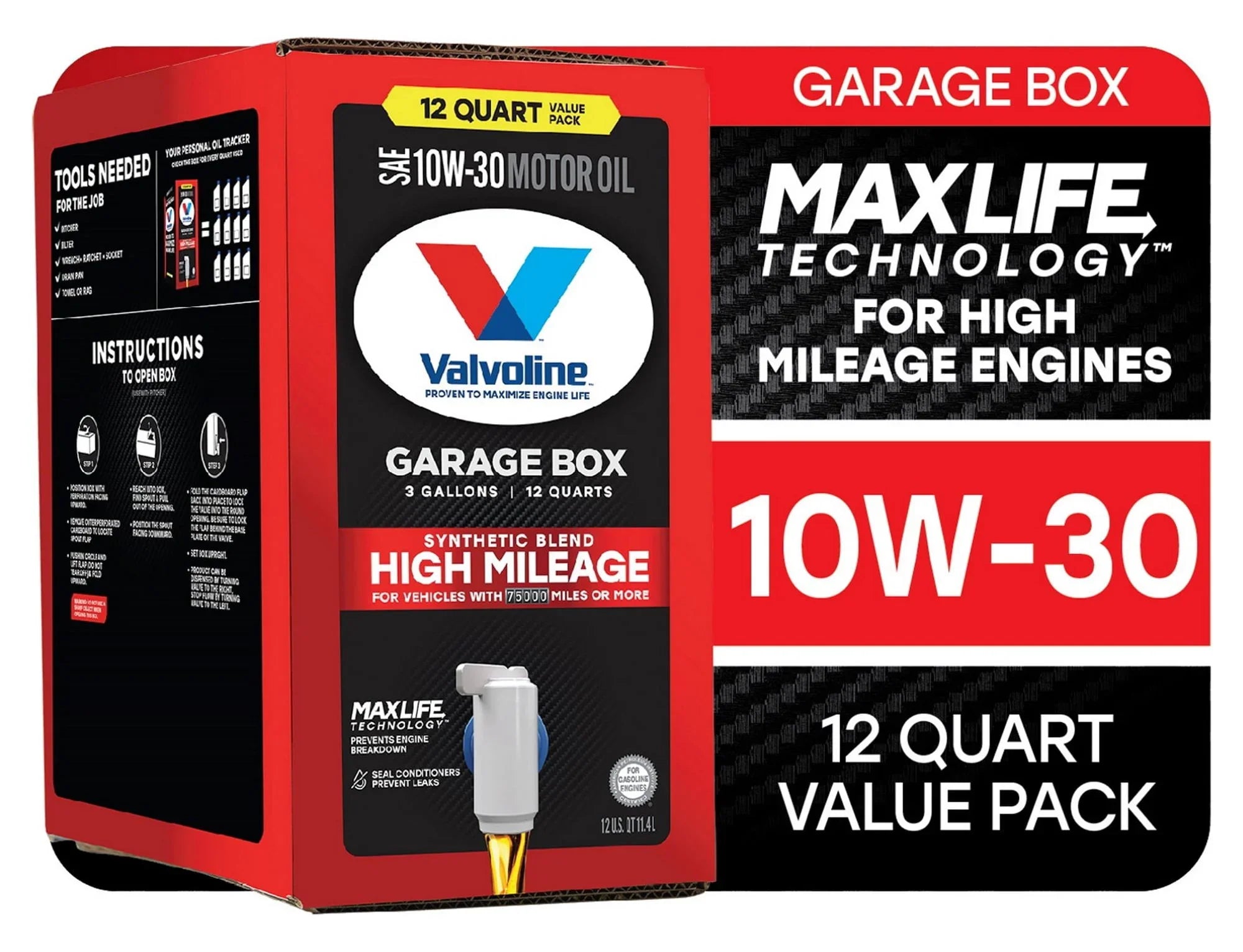 MaxLife Motor Garage Mileage Blend High QT 12 Synthetic 10W-30 Oil Valvoline Box