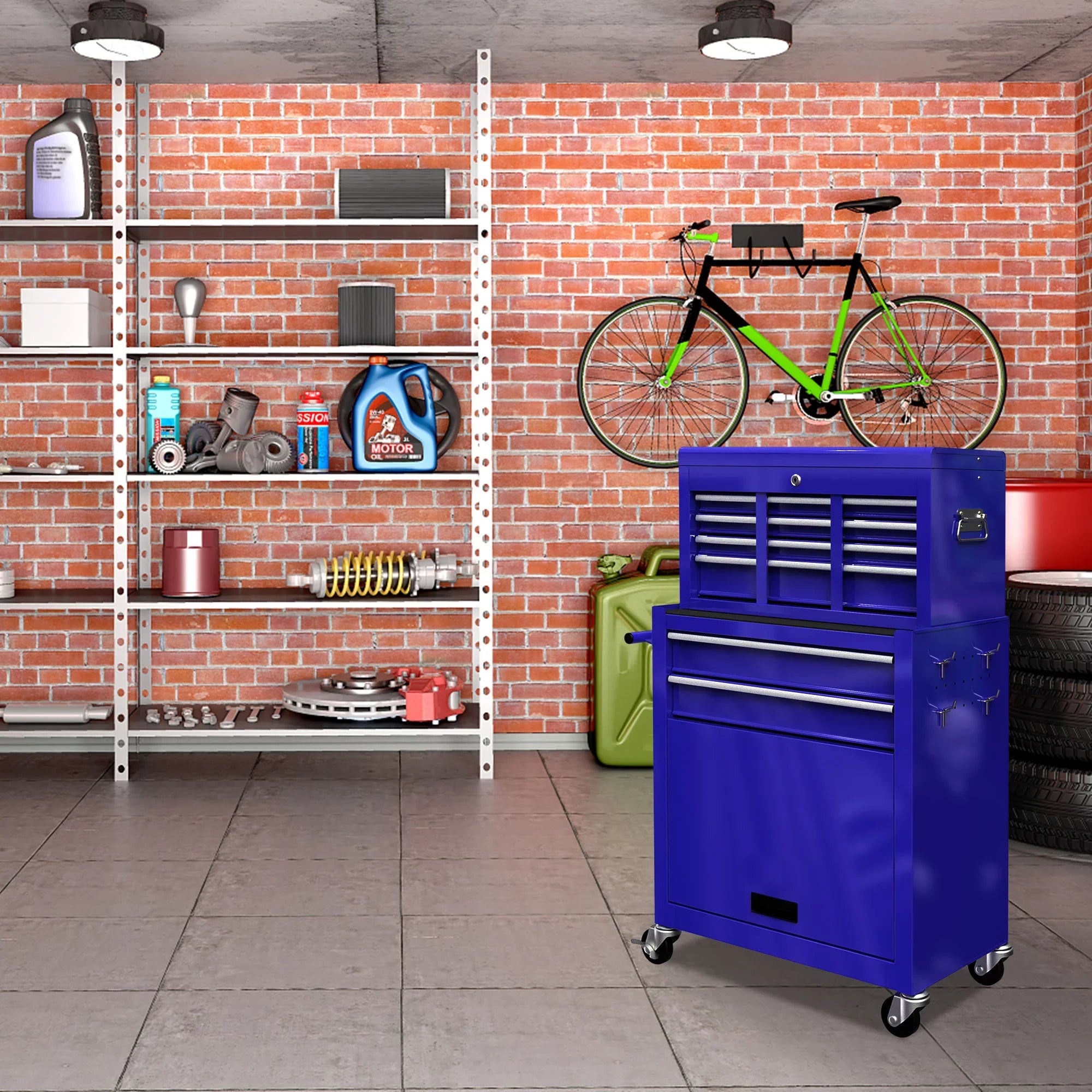 Drawers, Tool Hidden Chest Sliding On Organizer Rolling Capacity Drawers, Box, with Chest Cabinet Tool Lockable Blue with 8 Tool & Box Double with Wheels Large 2-IN-1 Drawers, Tool