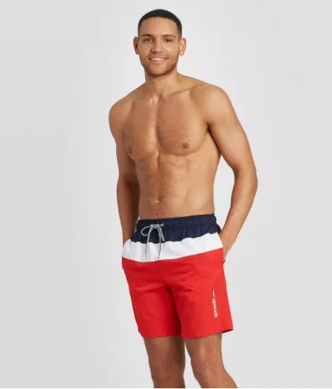 Men's 8" - XXlarge Navy/White/Red- Colorblock Speedo Swim Shorts