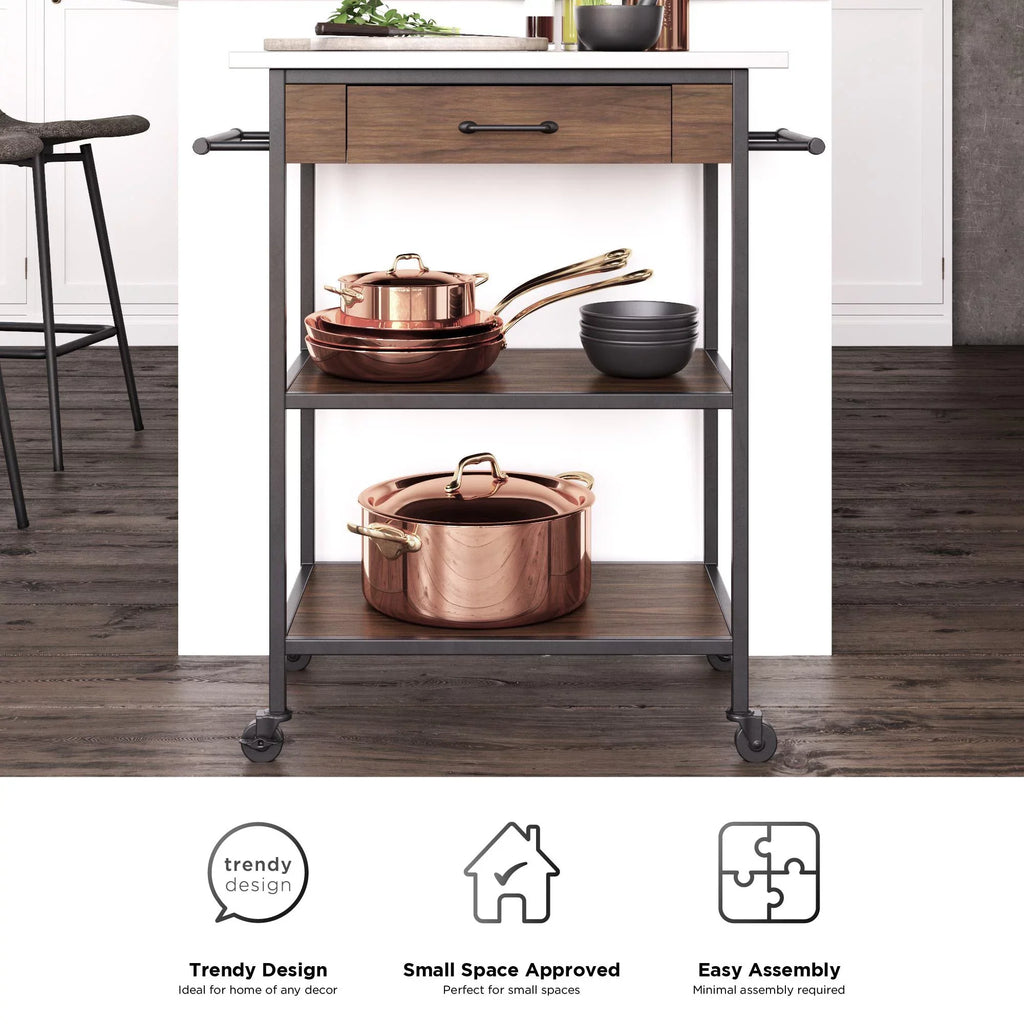 Top, Storage, Kitchen Steel Brown DHP Stainless Kane Frame, Pantry Black Counter Cart, Metal