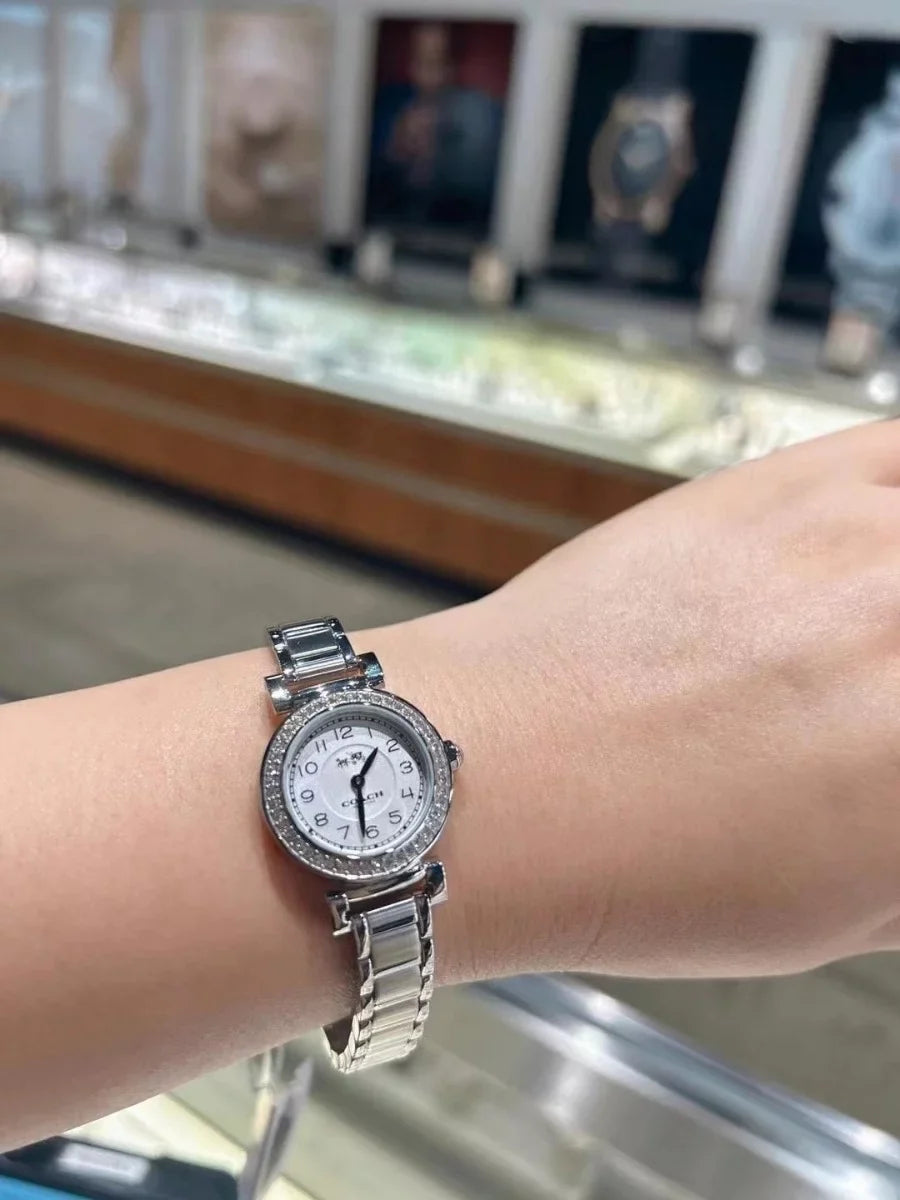 14502402 Silver Stainless Coach Watch Glitz Steel Crystal Madison Tone