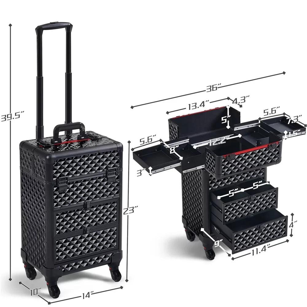 Yaheetech Makeup Train Case Professional with Rolling Drawers,Black