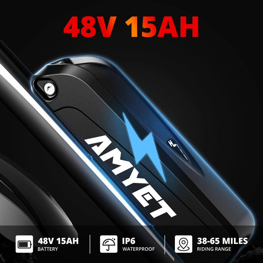 48V Electric Gears,26" Absorber Battery,19MPH Bicycle,Dual for &65 Ebike UL2849 Removable Fat Electric Miles EB26 Commuter Tire Mountain Bike 7 Speed Shock with AMYET Adults,750W Electric 15Ah Bicycle