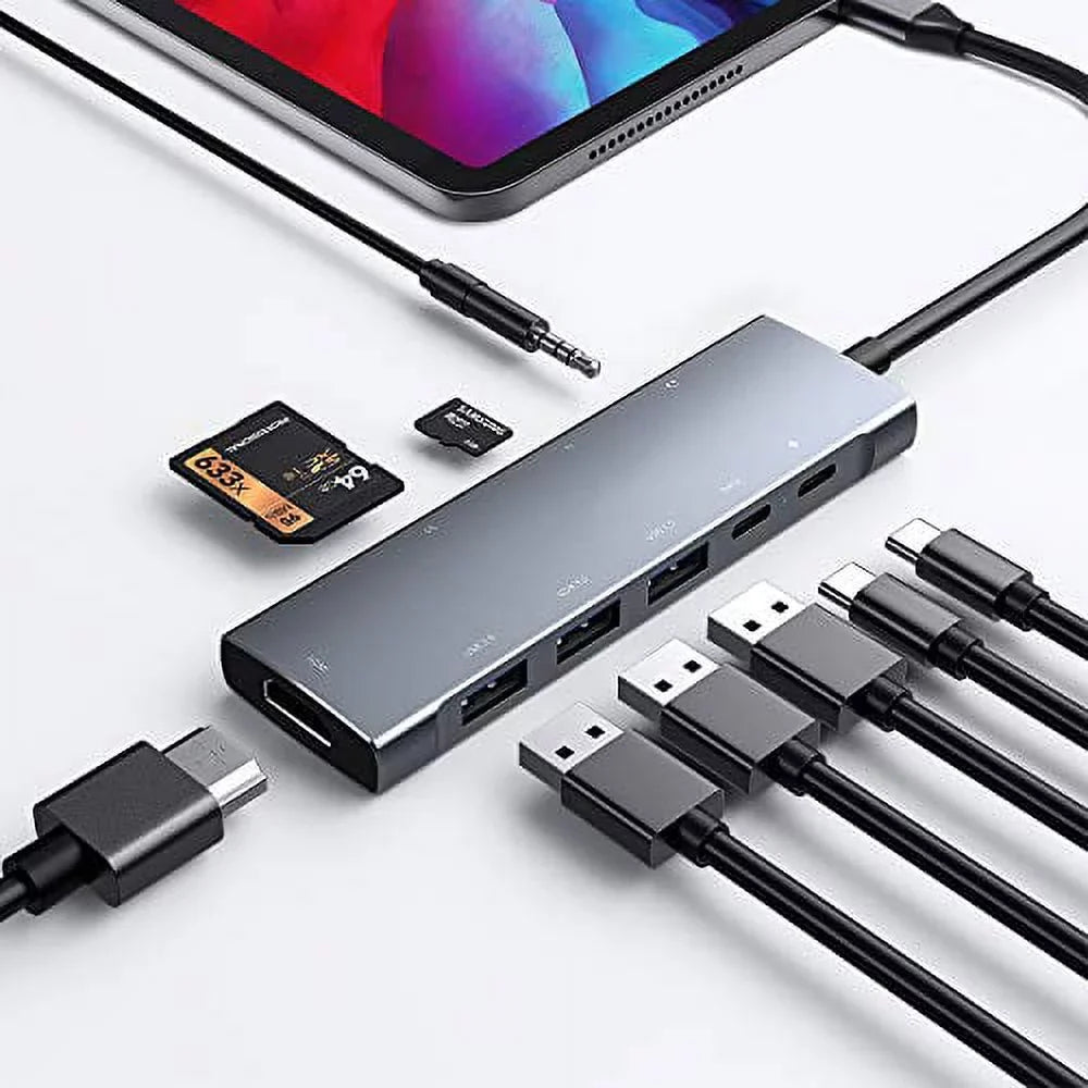 Reader, 3.0, USB-C iPad C Pro Jack SD/Micro HUB Card with USB 2020 USB Pro Headphone HDMI C 12.9 iPad Charging, iPad 9-in-1 4 2021 Adapter inch 2018 3.5mm for Docking 4K Data Type Air PD 11 Station
