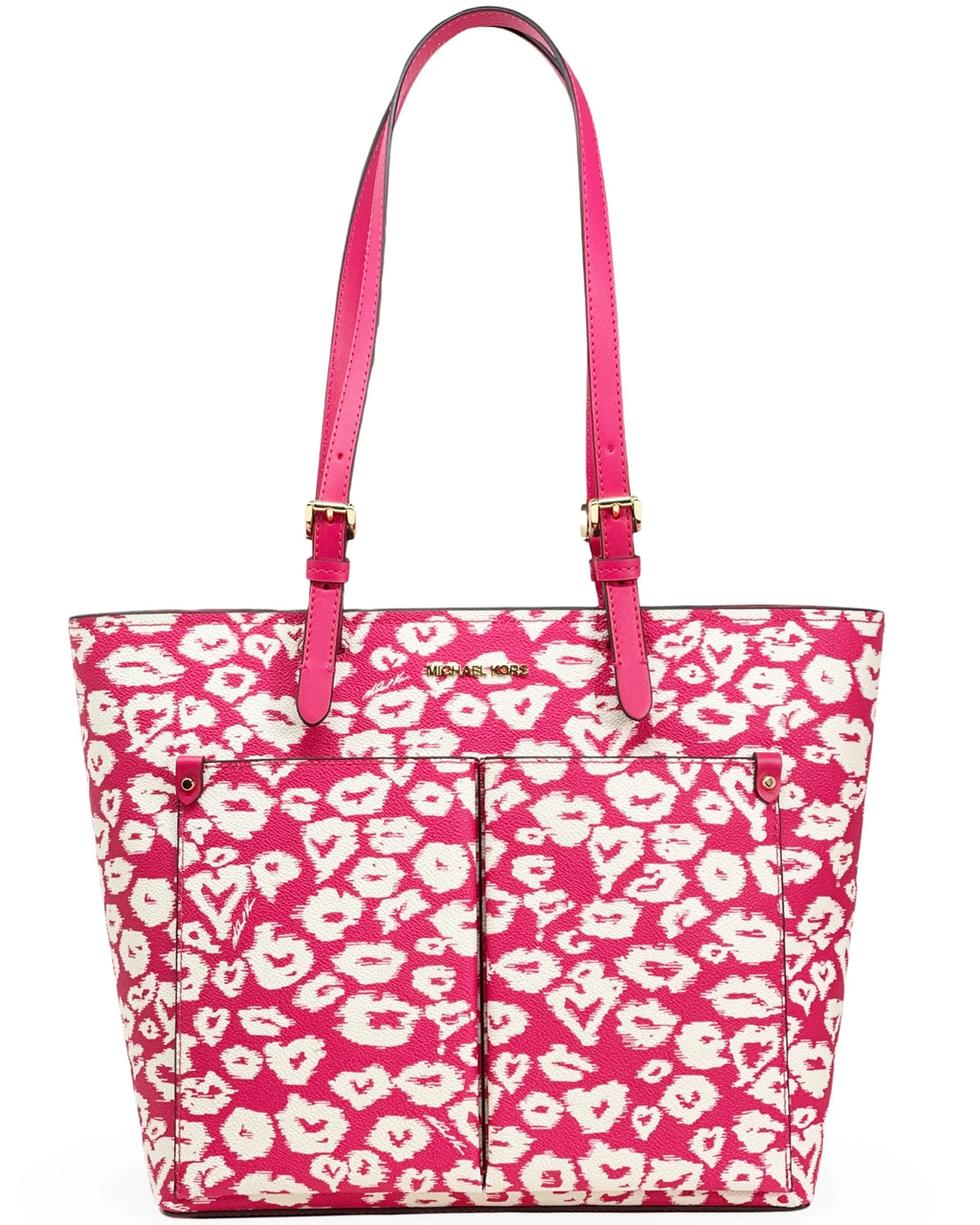 Coated Pink (Electric Double Printed Medium Canvas Pocket Kors Jet Tote Michael Multi) Set Travel Women's