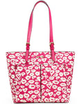 Coated Pink (Electric Double Printed Medium Canvas Pocket Kors Jet Tote Michael Multi) Set Travel Women's