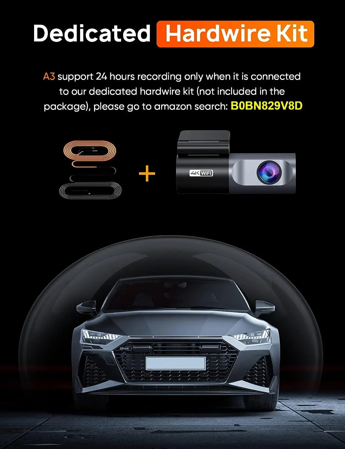 App, Dash WiFi navycrest G-Sensor, Recorder for Support 256GB Recording, Camera Cars, Mode, Cam 24 Hours Max Front 4K 2160P Vision, Parking Loop A3 Night with