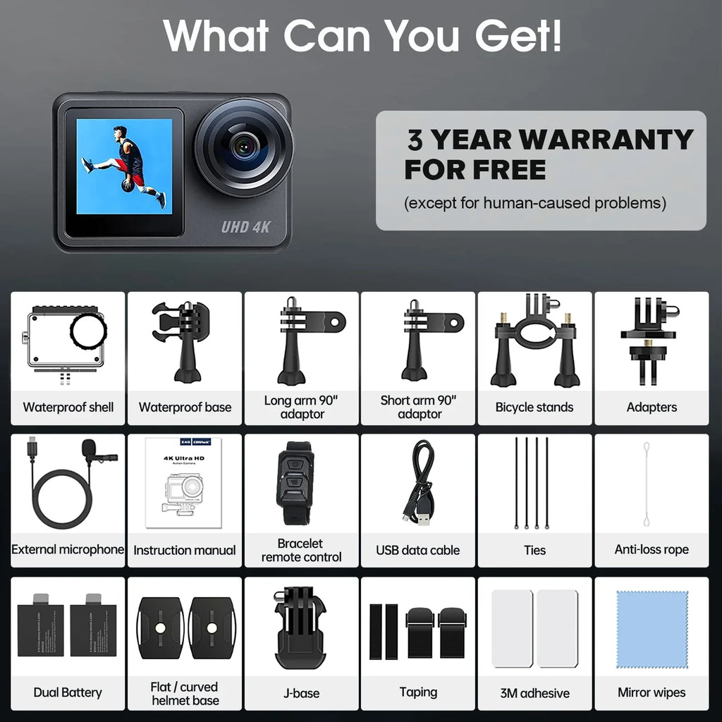 Camera Sports Underwater 20MP Camera Waterproof WiFi Accessories Campark Screen Camera 4K Touch Action Vlog GoPro Kits Camera 30FPS Compatible