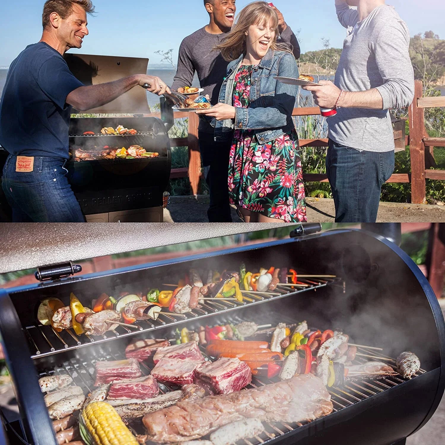 sq. 8-in-1 Z 694 Grill GRILLS & Black Smoker Wood Pellet in. ZPG-7002B BBQ
