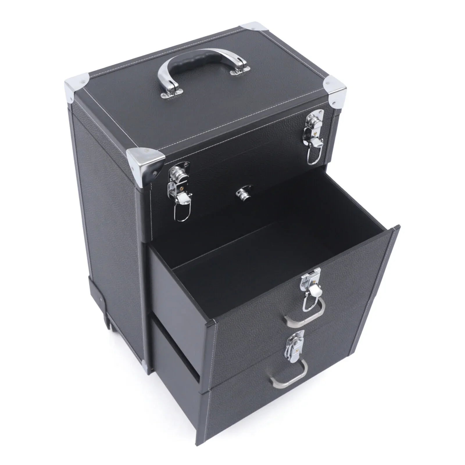 Rolling Cosmetics Box Box Train Cosmetic Bag Case Cases Rolling Rolling Wheels Trolley Lock Women's Black Storage Train Case Black Organizer Makeup Organizer Makeup PU Cosmetics Trolley Black Trolley