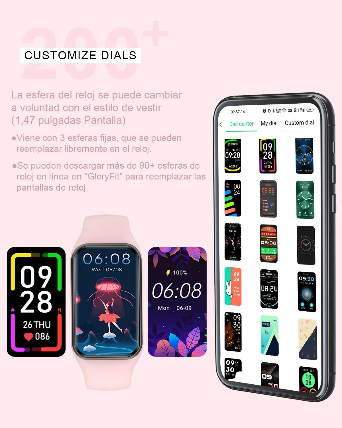 Watch Screen,with HD Smart Pedometer, for IP68 Calorie 1.47 iOS,Pink Compatible 24 Sports Men Android Waterproof, Fitness with Tracker Women Inch Modes and , -