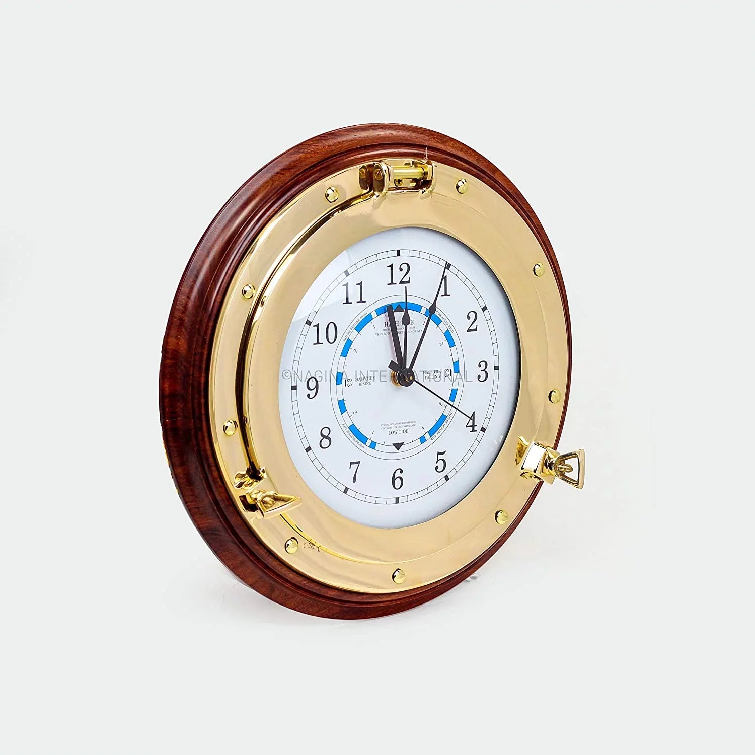 Base On Ocean Time Deluxe Pirate's Clock Beach Nagina (10 Decor Premium | Inches) Wood Solid Tide Ornamental International