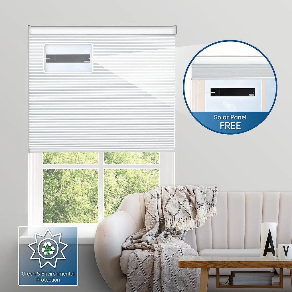 Cordless Rechargeable 100% Automatic Blackout Blinds, Panel】 Solar Solar with 29" Electric Motorized 【Free White Honeycomb Cellular with Wx64 Magnetic H, Remote, Powered Alexa Blinds Shades