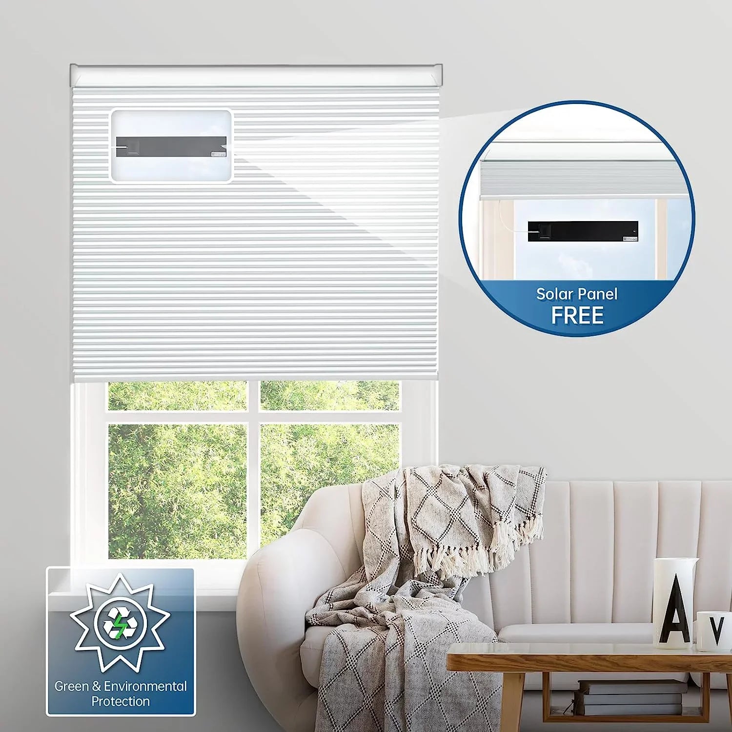 Cordless Rechargeable 100% Automatic Blackout Blinds, Panel】 Solar Solar with 29" Electric Motorized 【Free White Honeycomb Cellular with Wx64 Magnetic H, Remote, Powered Alexa Blinds Shades