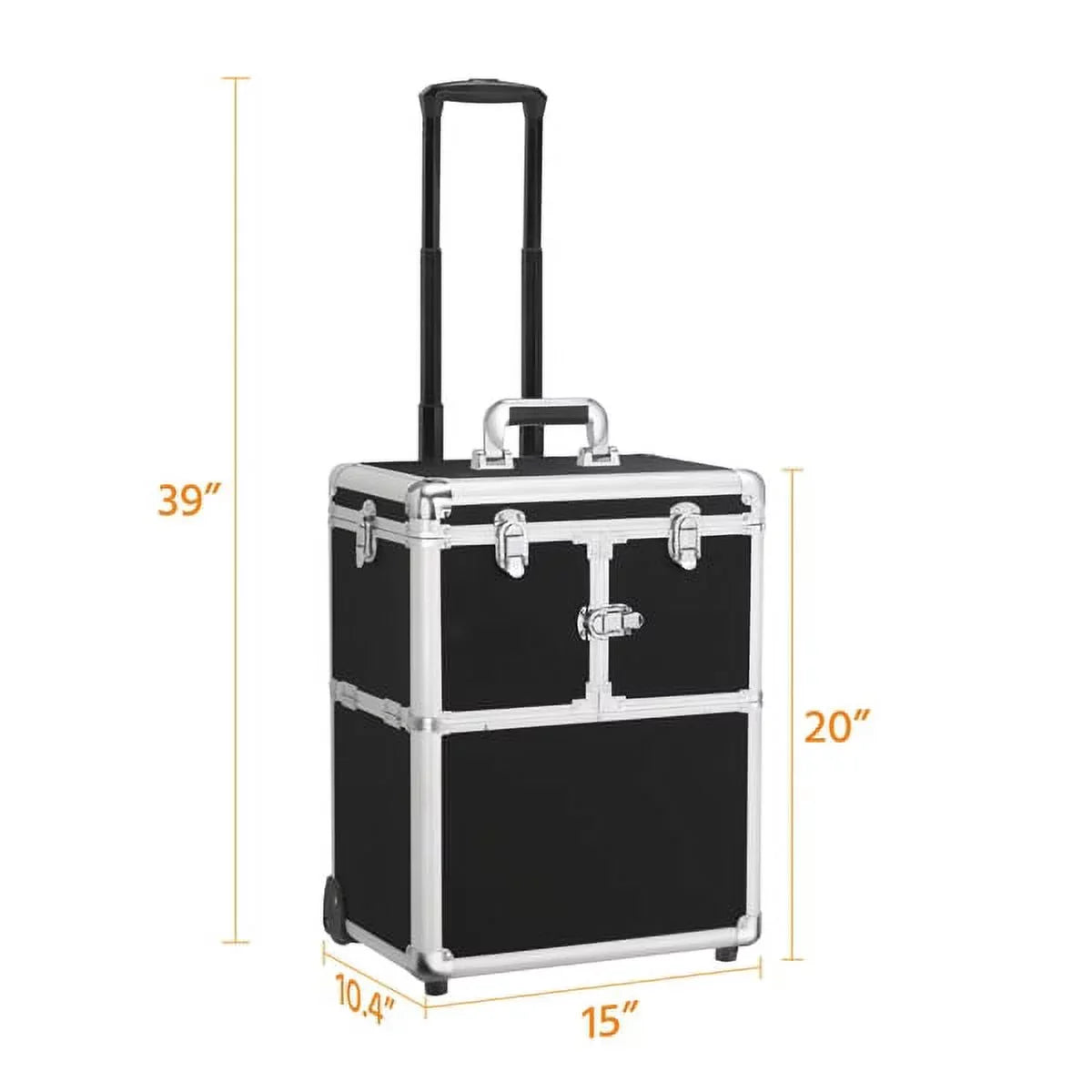Alden Case Trolley Makeup Rolling Retractable Black Mirror, Wheels, with Design Trays, &