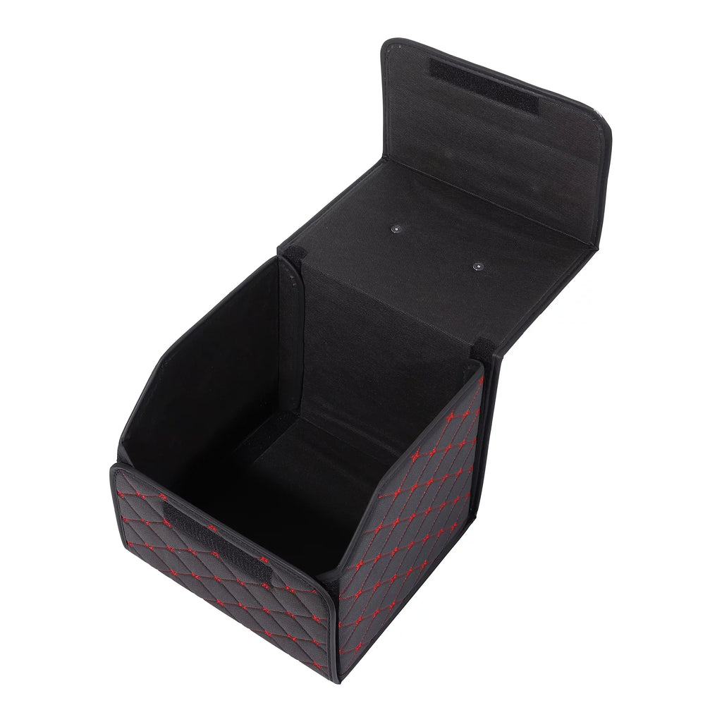 Bag Foldable Red PU Car Truck 33x31x29cm Boot SUV Trunk Black for Stitches Handle Organiser Leather Bag Storage with
