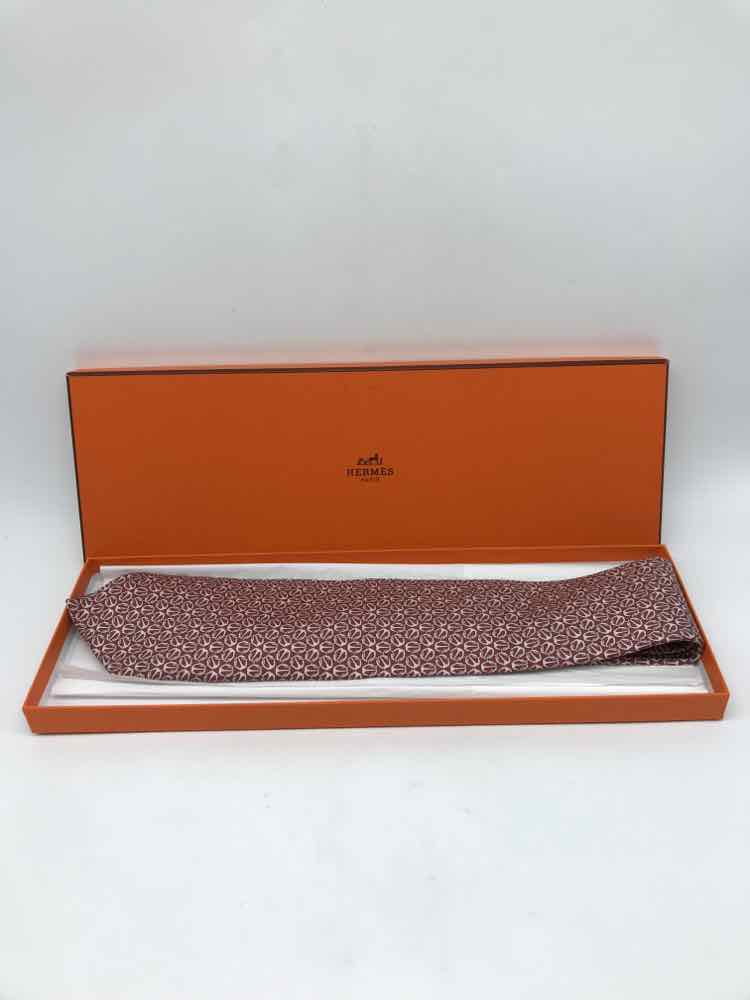 Pre-Owned Men's Red Tie Printed Hermes Silk