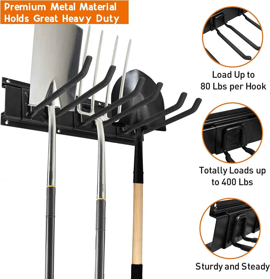 Heavy Garden Tool for Racks Organizer Tools Hooks, Metal Yard Mount Garage 6 Garage Duty Wall Holder