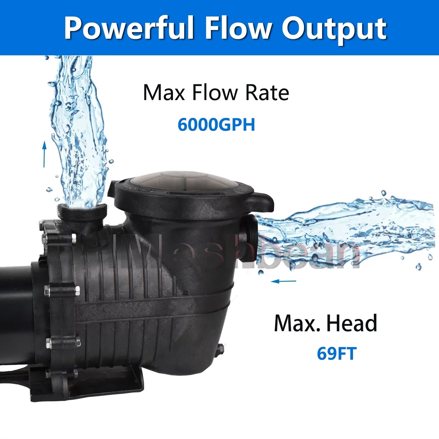 Pool iMeshbean liquid Motor Inground 6000GPH, Swimming Strainer Ground Head Pool Above Max 110V-230V, and Pump, w/ for Pool 1.5HP Basket In-ground Swimming 69FT, Circulation,