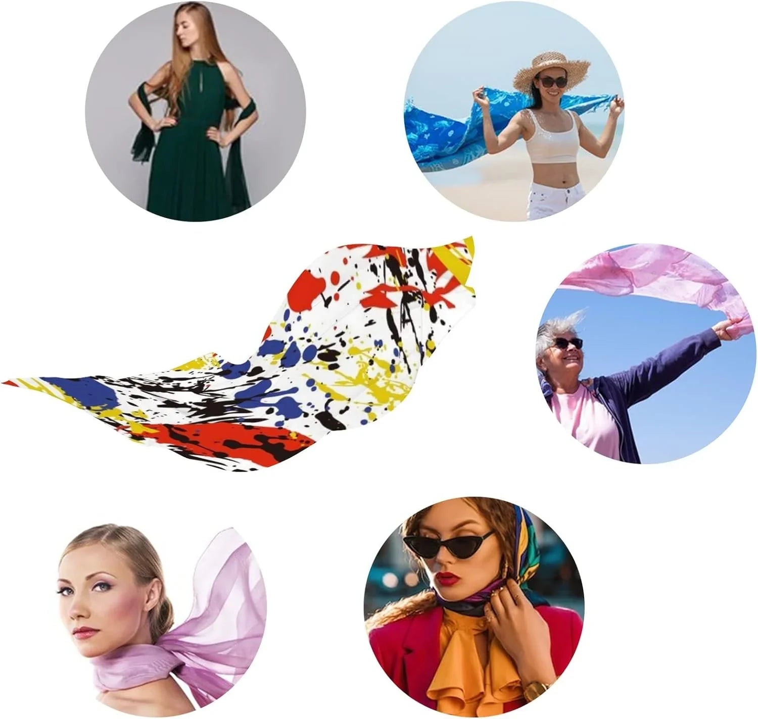 Long Scarf Hyjoy Women Scarves Neck Grunge Shawl design for Girls Abstract Silk Lightweight Wrap